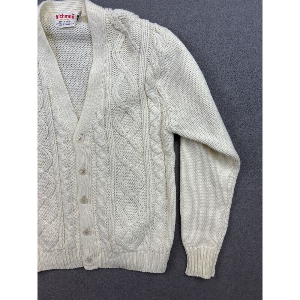VTG Richman Brothers Sweater Mens Chunky Cable Knit Cardigan 70s Size Medium M - Picture 3 of 16